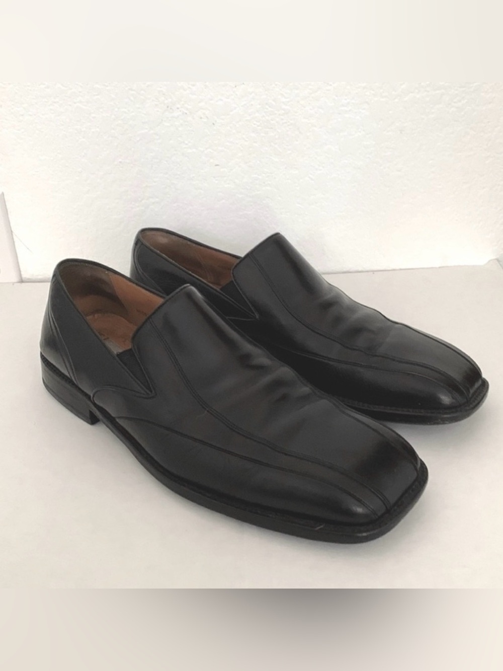 MEZLAN MENS LEATHER LOAFERS SLIP ON SQUARE TOE BLACK LUXURY DESIGNER SIZE 10